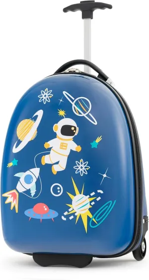 Goplus Kids Luggage, 16’’ Carry On Suitcase with Wheels, Waterproof Hard Shell, Lightweight Rolling Luggage for Travel, Birthday Christmas Gifts for Toddlers, Children, Boys, Girls (Blue-Astronaut)