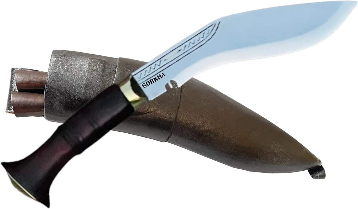 Gorkha Kukri Knife Overall 11 IN Super Mini Jungle Authentic 6.5" Fixed Blade Carbon Steel Full Tang Gurkha Kukri Khukuri With Leather Sheath & 2 Small Knives Hand-Hammered In Nepal