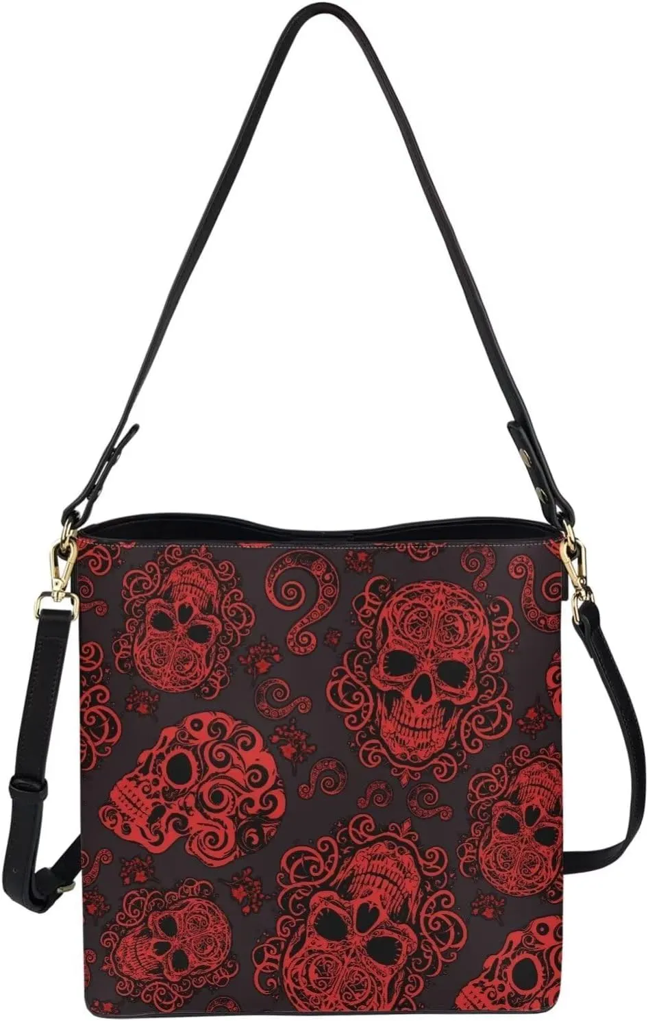 Gothic Style Bucket Bags Purses for Women with Adjustable Strap, PU Leather Tote Handbags Large Top Handle Satchel