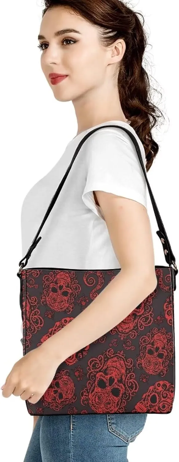 Gothic Style Bucket Bags Purses for Women with Adjustable Strap, PU Leather Tote Handbags Large Top Handle Satchel