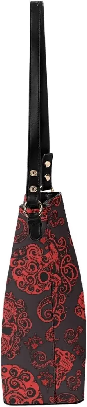 Gothic Style Bucket Bags Purses for Women with Adjustable Strap, PU Leather Tote Handbags Large Top Handle Satchel