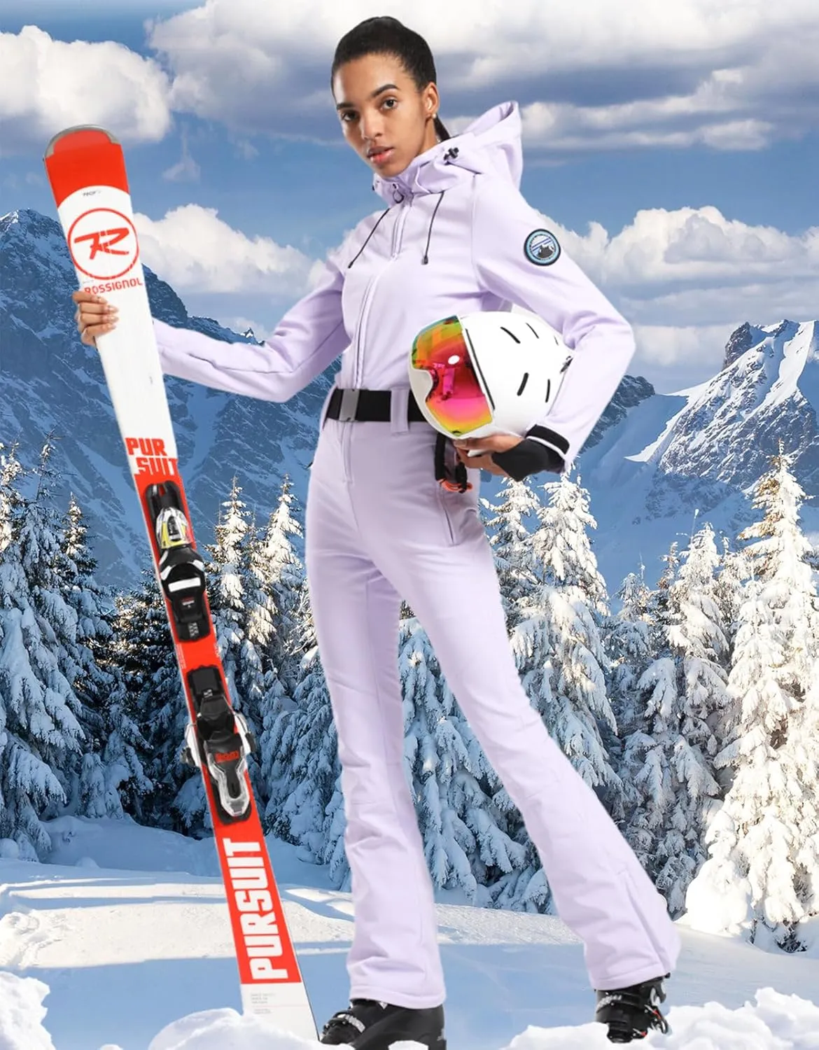 GSOU SNOW Ski Suit Women One Piece Jumpsuit Snowsuit adult Slim Winter Waterproof Windproof Outdoor Sports Warm