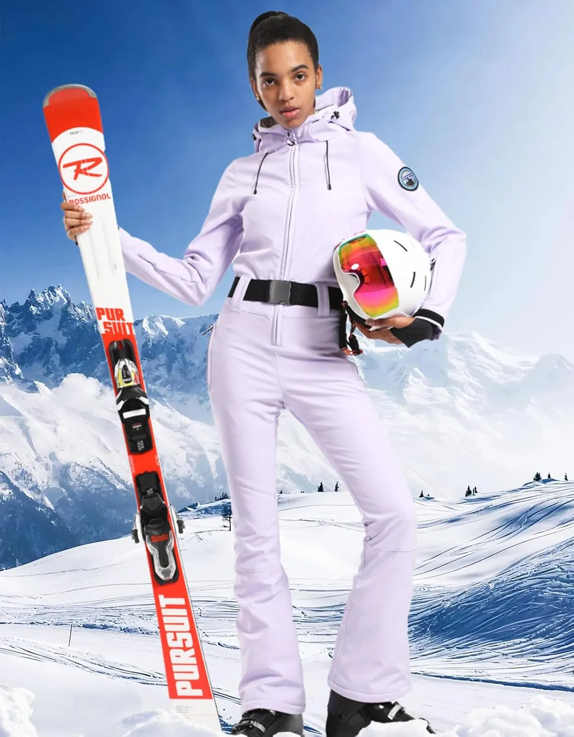 GSOU SNOW Ski Suit Women One Piece Jumpsuit Snowsuit adult Slim Winter Waterproof Windproof Outdoor Sports Warm