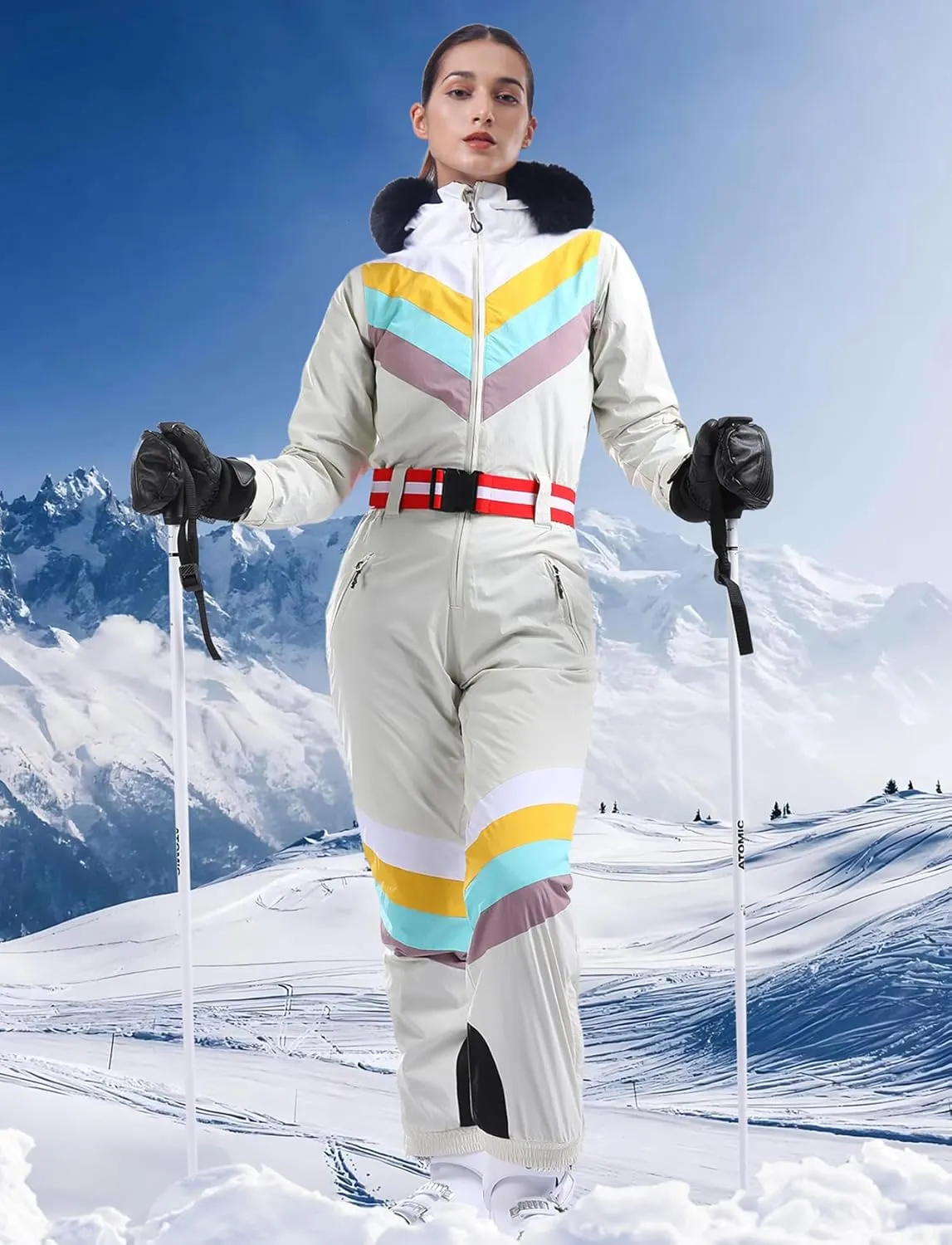 GSOU SNOW Ski Suit Women Snowsuit One Piece Snowboarding Waterproof Windproof Jumpsuit for Outdoor Sports