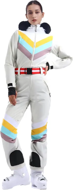 GSOU SNOW Ski Suit Women Snowsuit One Piece Snowboarding Waterproof Windproof Jumpsuit for Outdoor Sports