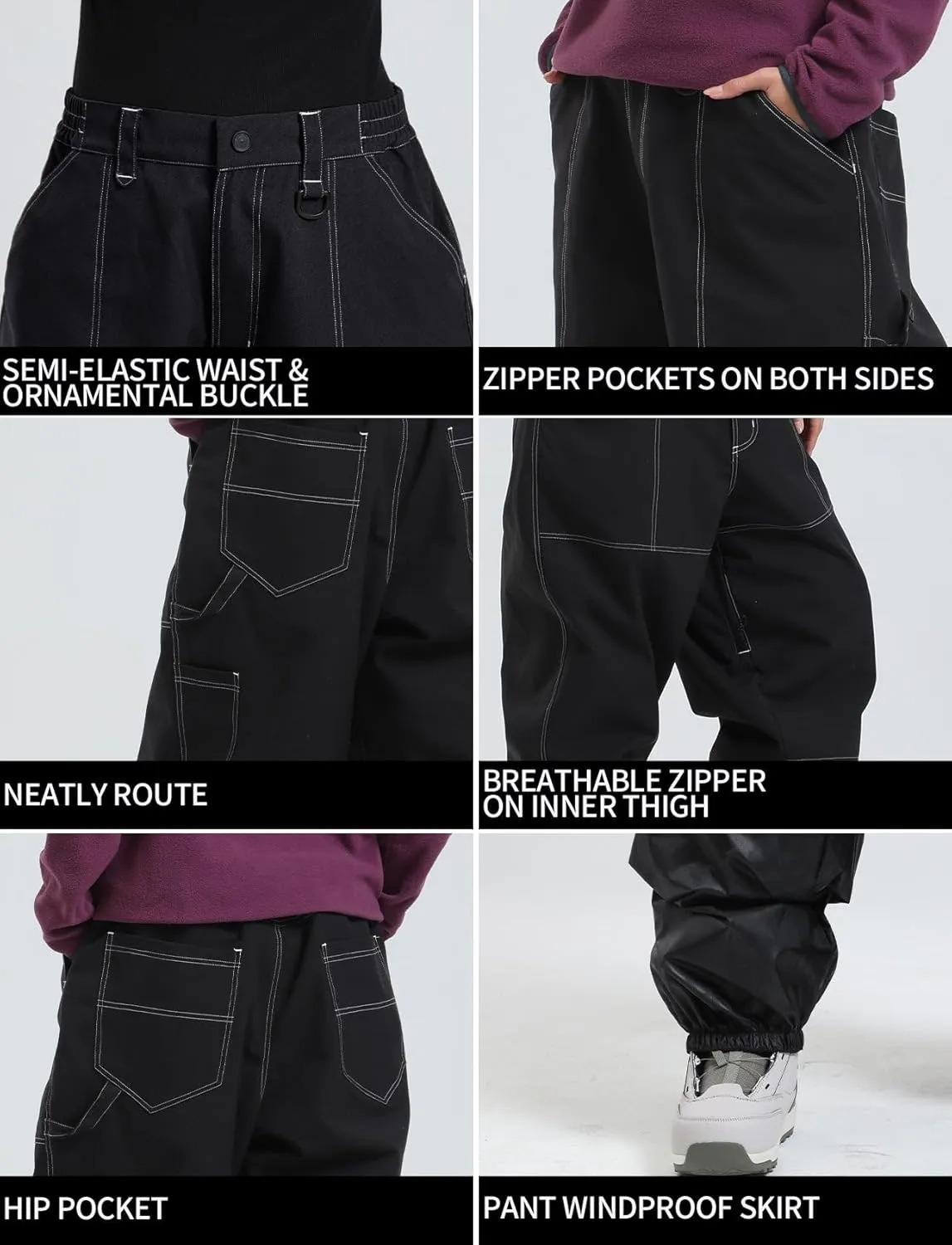 GSOU SNOW Womens Mens Snowboard Pants Super Baggy Ski Snow Pants Loose Sport Outdoor Insulation Waterproof