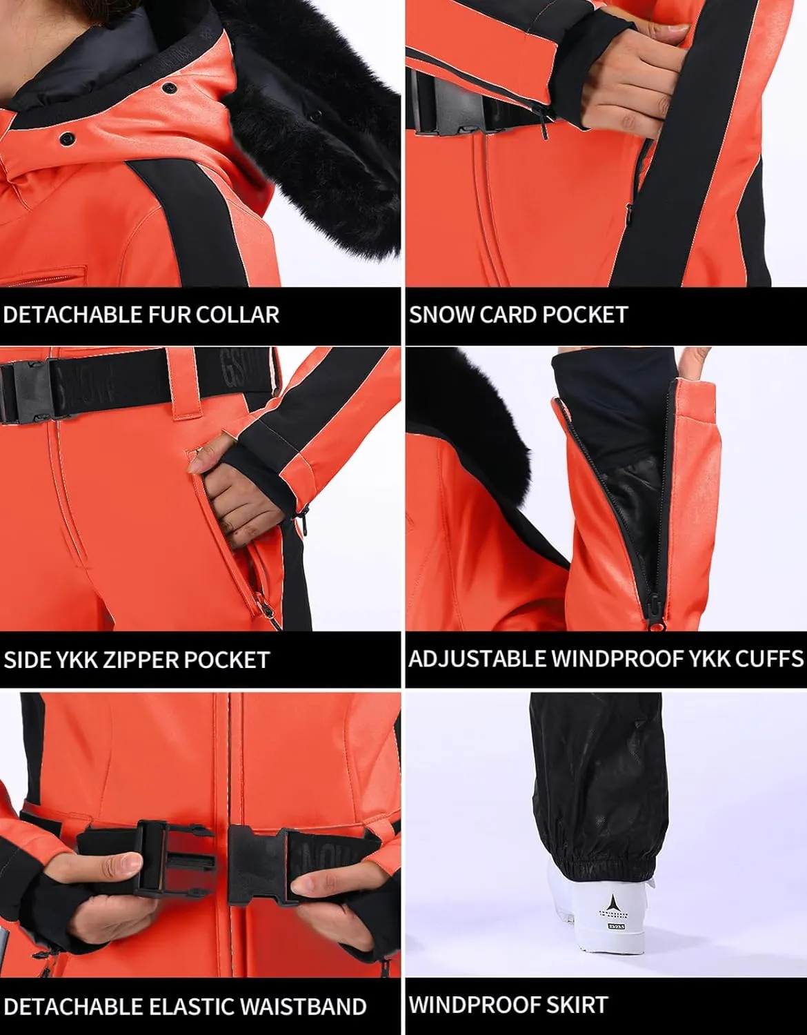 GSOU SNOW Womens Ski Suit One Piece Snowsuit Snowboard Slim Insulated Jumpsuit Jacket Waterproof Windproof for Outdoor Sports