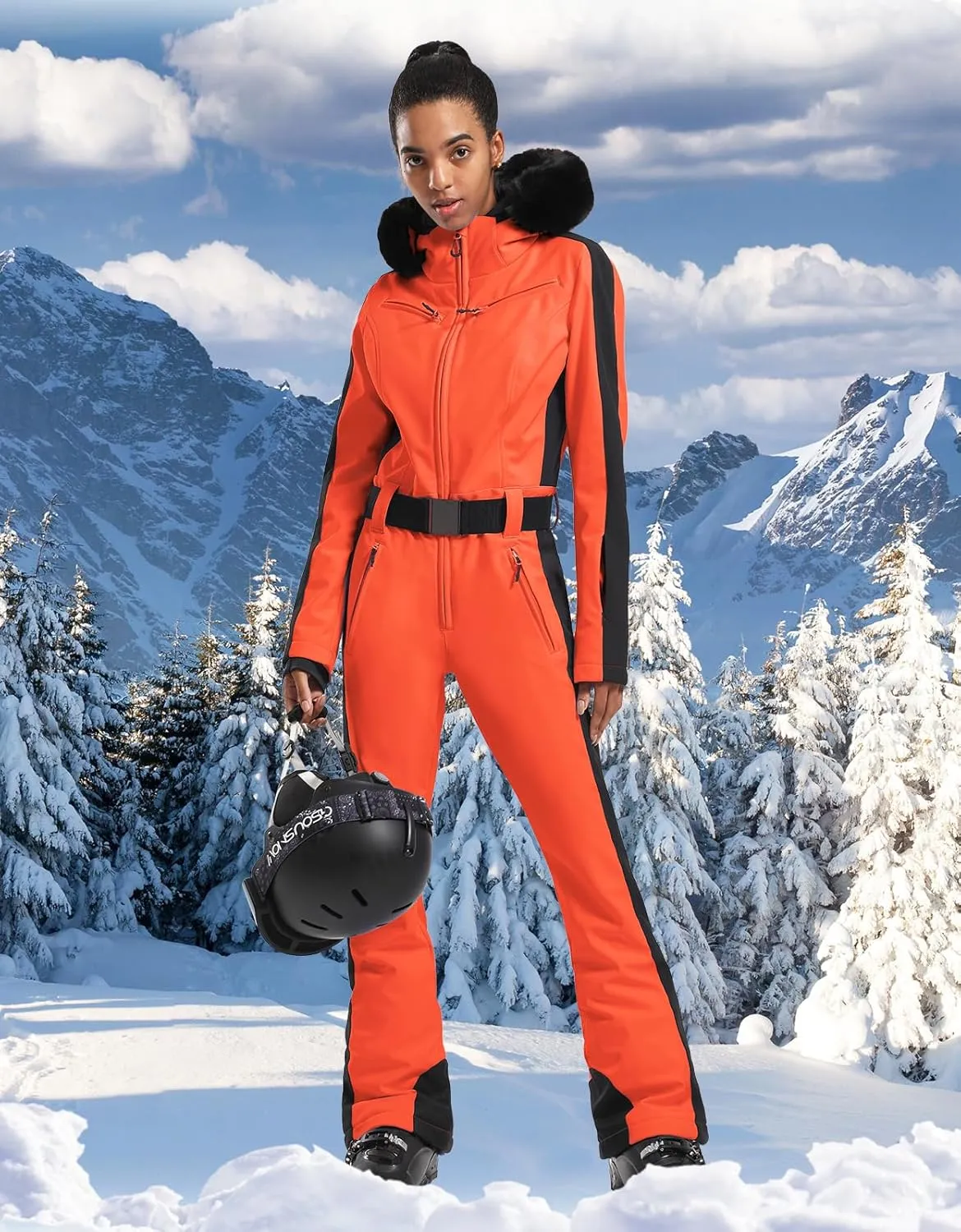 GSOU SNOW Womens Ski Suit One Piece Snowsuit Snowboard Slim Insulated Jumpsuit Jacket Waterproof Windproof for Outdoor Sports