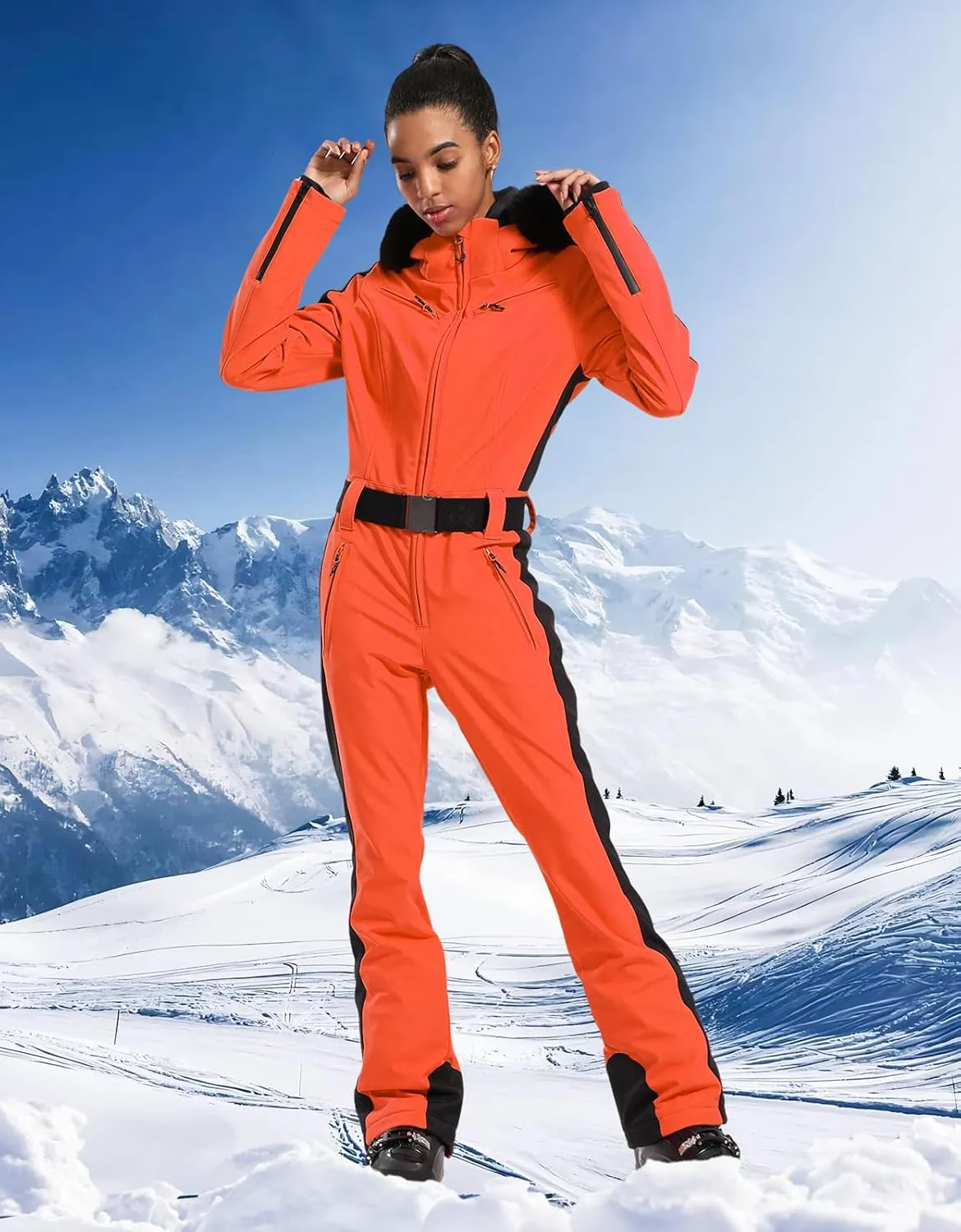 GSOU SNOW Womens Ski Suit One Piece Snowsuit Snowboard Slim Insulated Jumpsuit Jacket Waterproof Windproof for Outdoor Sports