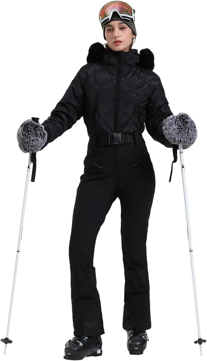 GSOU SNOW Womens Ski Suits Down One Piece Snowsuit Waterproof Snowboard Jumpsuits Winter Ski Outfit