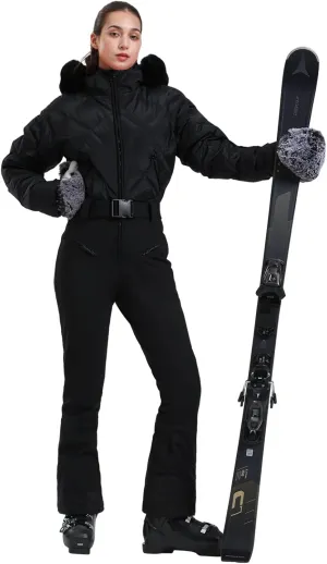 GSOU SNOW Womens Ski Suits Down One Piece Snowsuit Waterproof Snowboard Jumpsuits Winter Ski Outfit