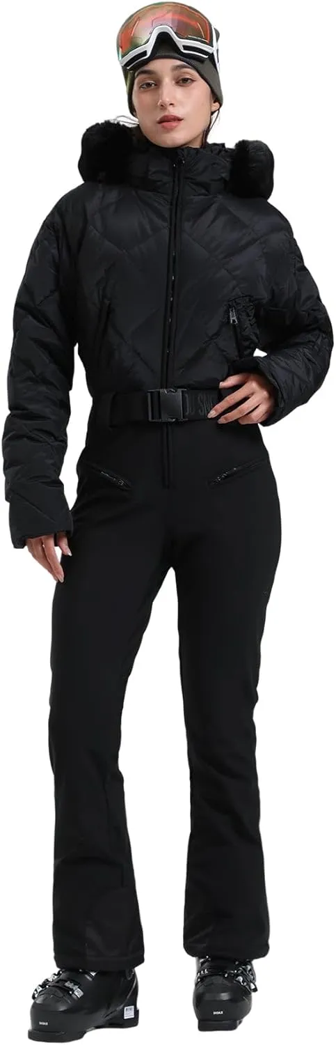 GSOU SNOW Womens Ski Suits Down One Piece Snowsuit Waterproof Snowboard Jumpsuits Winter Ski Outfit