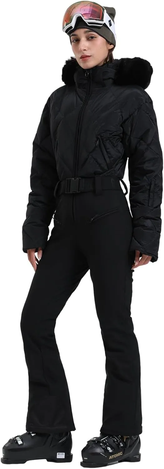 GSOU SNOW Womens Ski Suits Down One Piece Snowsuit Waterproof Snowboard Jumpsuits Winter Ski Outfit