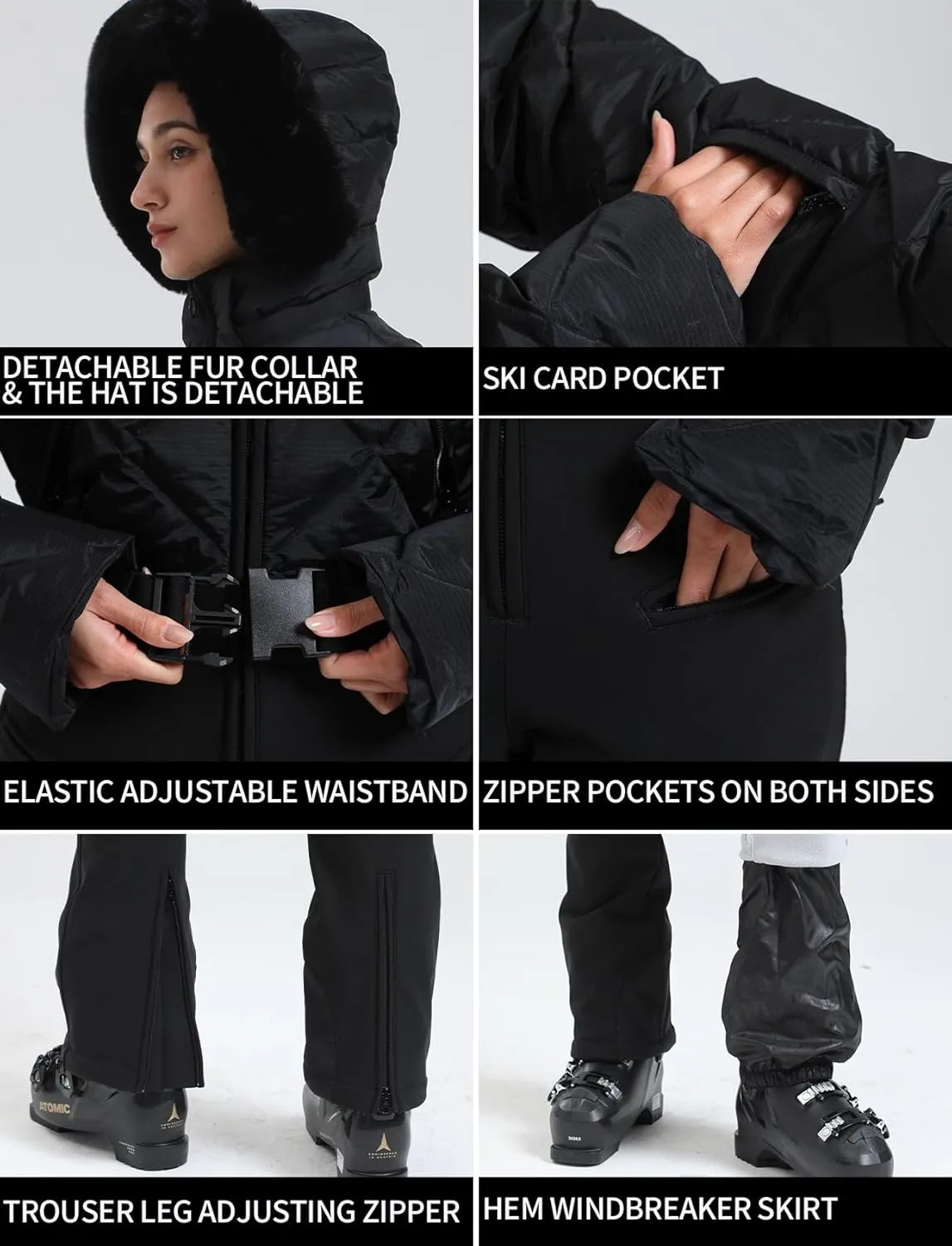 GSOU SNOW Womens Ski Suits Down One Piece Snowsuit Waterproof Snowboard Jumpsuits Winter Ski Outfit