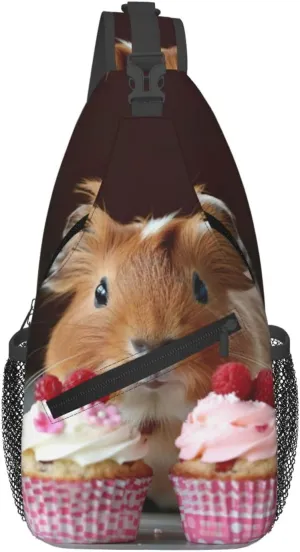 Guinea Pigs and Cupcakes Print Sling Bag Crossbody Sling Backpack Cross Body Shoulder Bag Travel Hiking Daypack