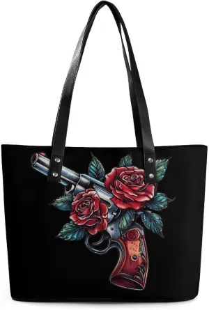 Guns And Rose Women's Tote Shoulder Bag Handbag Top Handle Leather 29 * 34 * 14cm