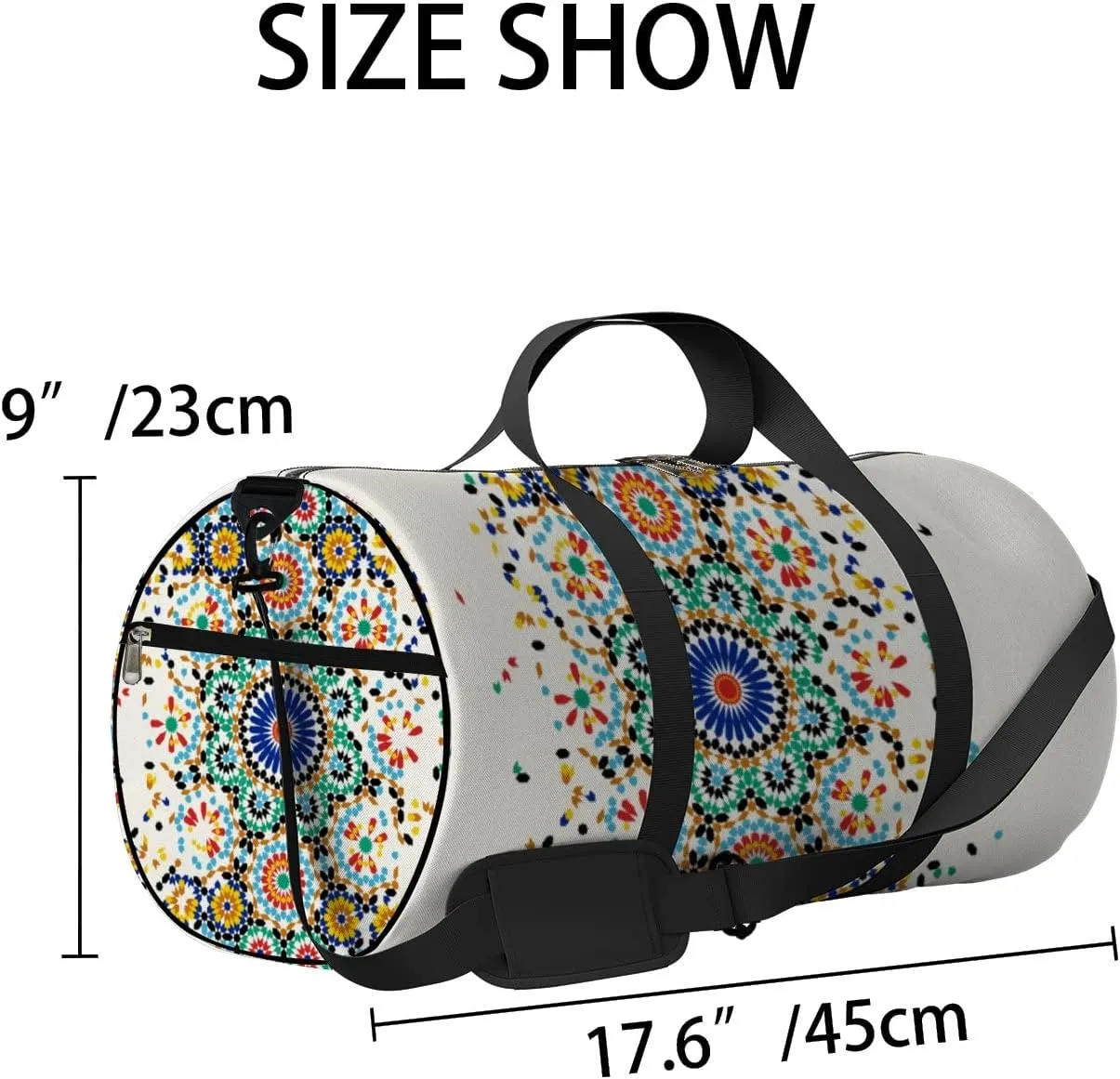 Gym Bag Sports Travel Bag Abstract flower circle snowflake Like Weekender Bags with 2 Side Pocket Lightweight Waterproof Polyester Tote Bag for Swimming Yoga Women Men 9x17.6inch