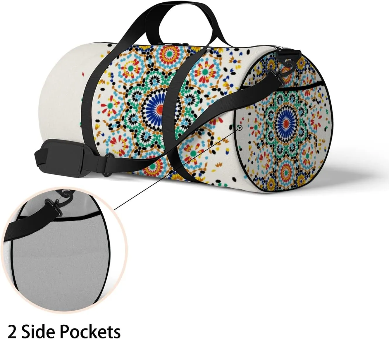 Gym Bag Sports Travel Bag Abstract flower circle snowflake Like Weekender Bags with 2 Side Pocket Lightweight Waterproof Polyester Tote Bag for Swimming Yoga Women Men 9x17.6inch