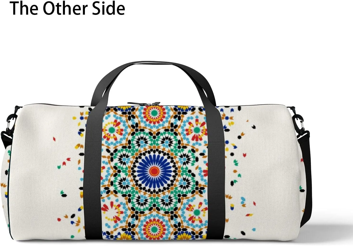Gym Bag Sports Travel Bag Abstract flower circle snowflake Like Weekender Bags with 2 Side Pocket Lightweight Waterproof Polyester Tote Bag for Swimming Yoga Women Men 9x17.6inch
