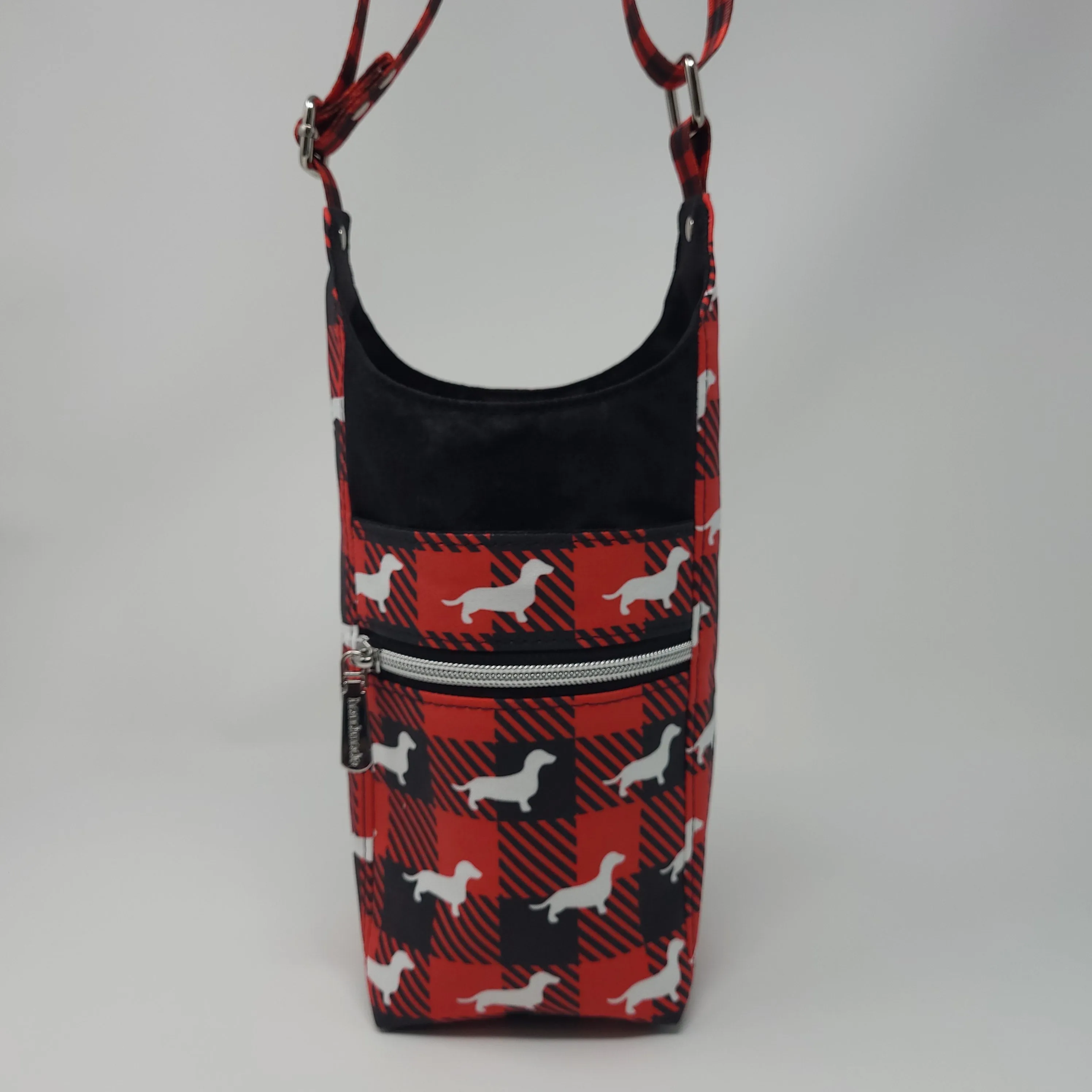 H2O2Go Crossbody Water Bottle Bag - Buffalo Plaid Dachshunds