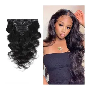 Hair Extensions 8Pcs Body Wave Brazilian Clip in Hair Extensions Human Hair 8-26Inch 8A Remy Hair Extensions Clip ins for Black Women with 20Clips 120g Hair Pieces(8 Inch), 120g/Set
