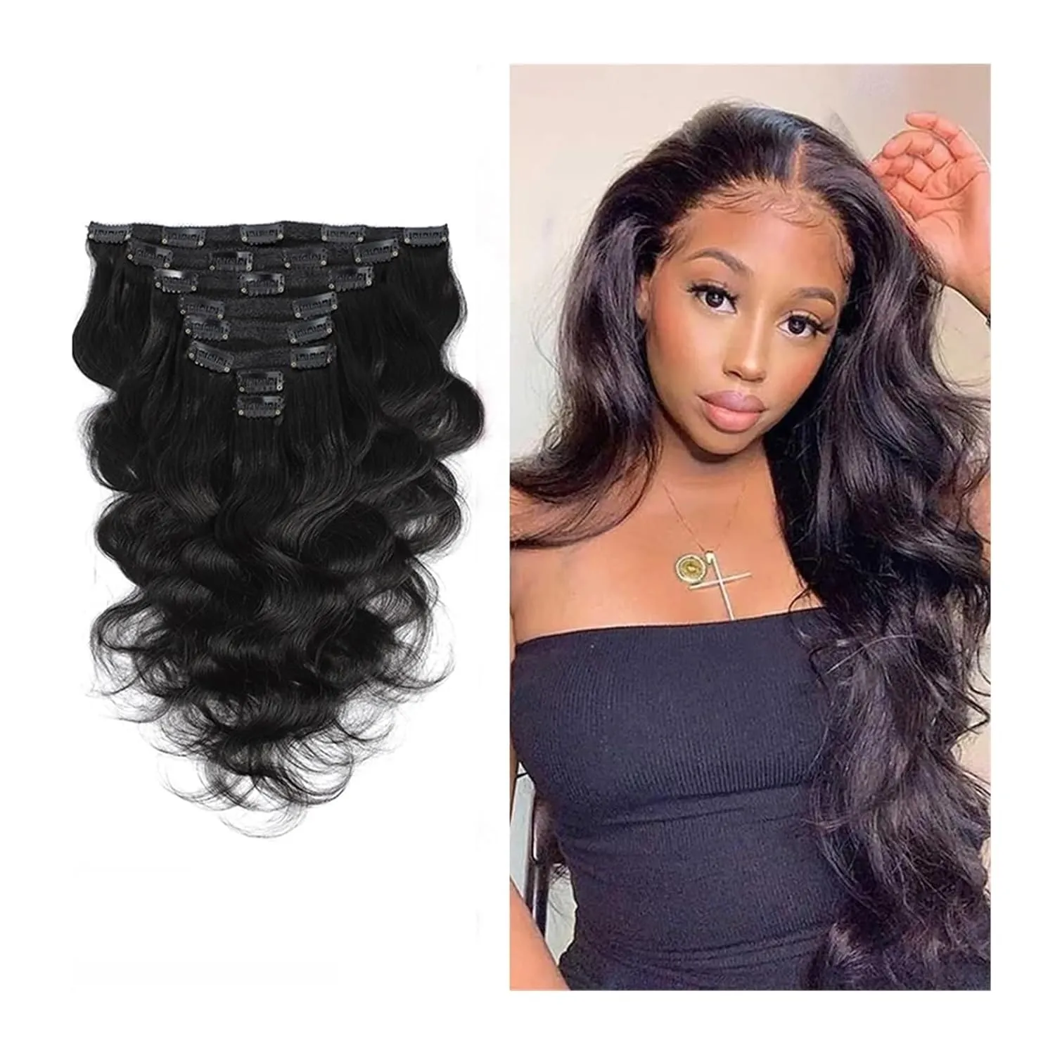Hair Extensions 8Pcs Body Wave Brazilian Clip in Hair Extensions Human Hair 8-26Inch 8A Remy Hair Extensions Clip ins for Black Women with 20Clips 120g Hair Pieces(8 Inch), 120g/Set