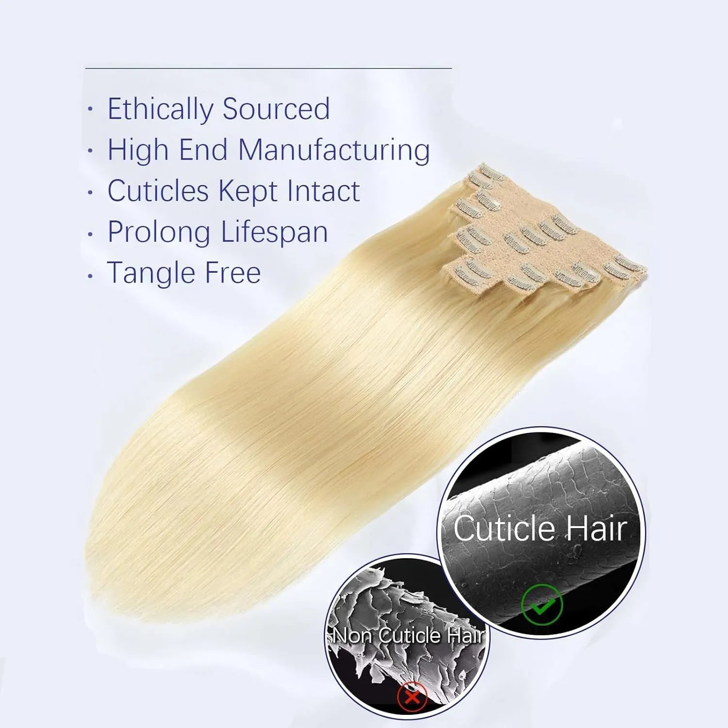Hair Extensions 8Pcs Clip in Hair Extensions Real Human Hair Blonde, 14-26 Inch Blonde 100% Remy Straight Human Hair #613 Blonde Clip in Hair Extensions Hair Pieces(14 Inch)