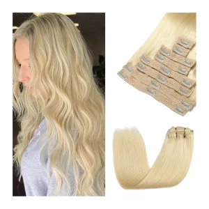 Hair Extensions 8Pcs Clip in Hair Extensions Real Human Hair Blonde, 14-26 Inch Blonde 100% Remy Straight Human Hair #613 Blonde Clip in Hair Extensions Hair Pieces(14 Inch)