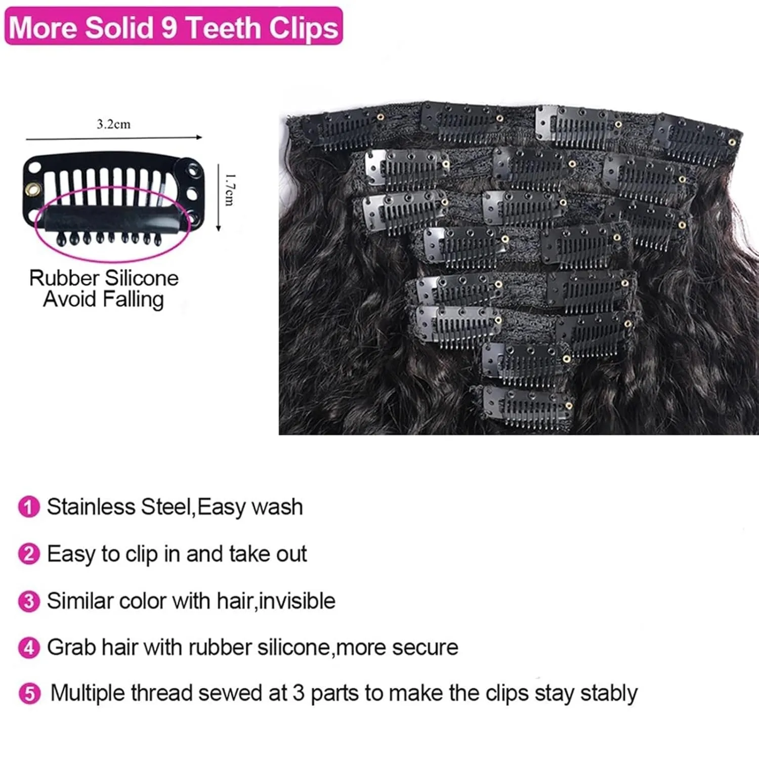 Hair Extensions Clip in Hair Extensions Real Human Hair Extensions Kinky Straight Brazilian Human Hair Clip in Extensions for Women 8Pcs Seamless Clip ins for Black Women Hair Pieces(14 inch x 2 Packs