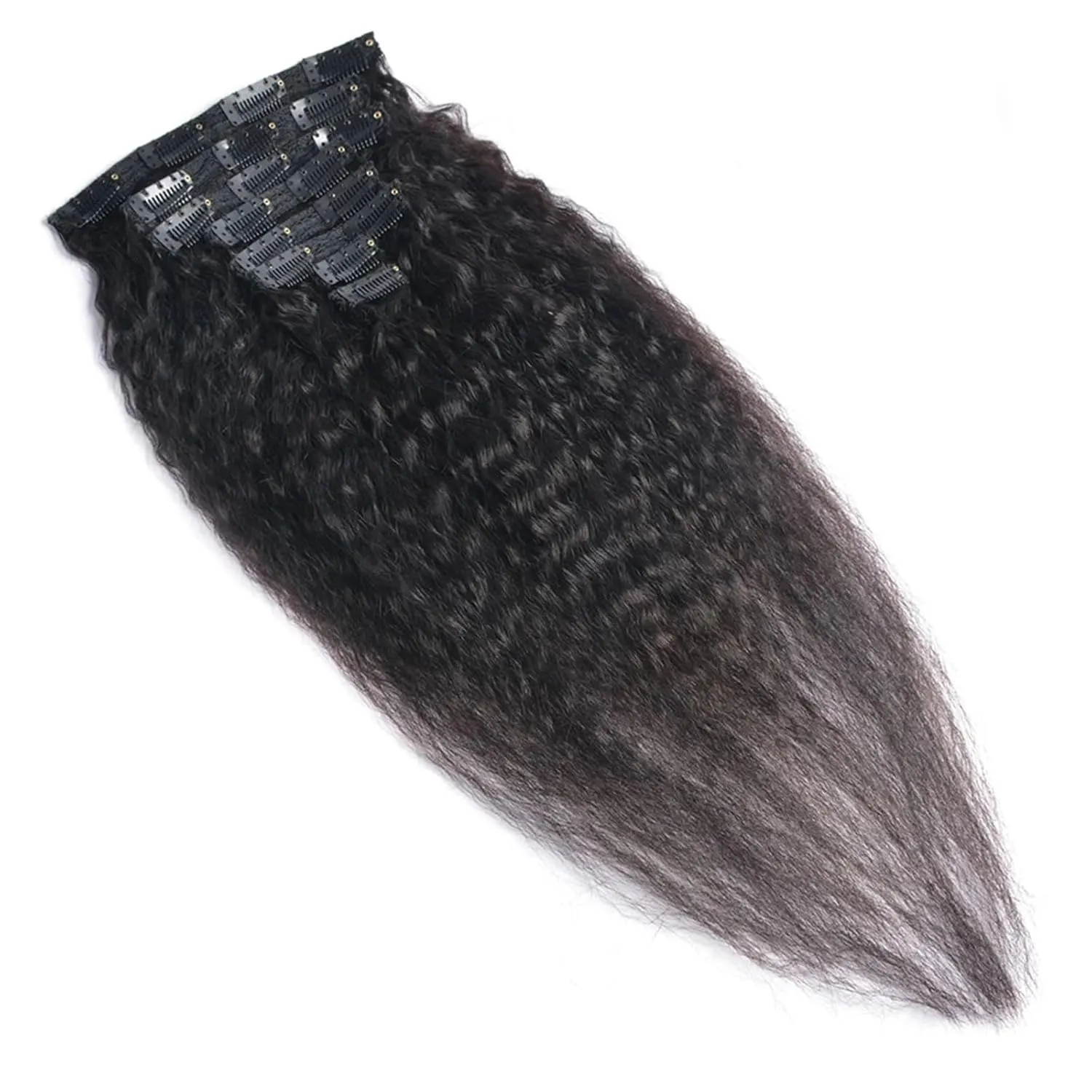 Hair Extensions Clip in Hair Extensions Real Human Hair Extensions Kinky Straight Brazilian Human Hair Clip in Extensions for Women 8Pcs Seamless Clip ins for Black Women Hair Pieces(14 inch x 2 Packs