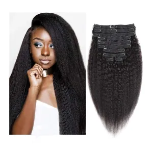 Hair Extensions Clip in Hair Extensions Real Human Hair Extensions Kinky Straight Brazilian Human Hair Clip in Extensions for Women 8Pcs Seamless Clip ins for Black Women Hair Pieces(14 inch x 2 Packs