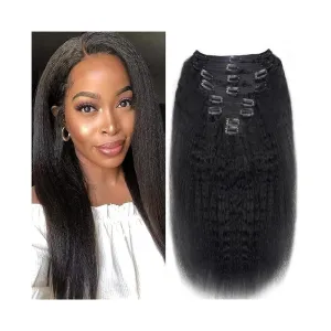 Hair Extensions Kinky Straight Clip In Hair Extensions for Black Women Real Human Hair Natural Black 8Pcs 120g Full Head Yaki Straight Clip in Extensions Hair Pieces(14 Inch)