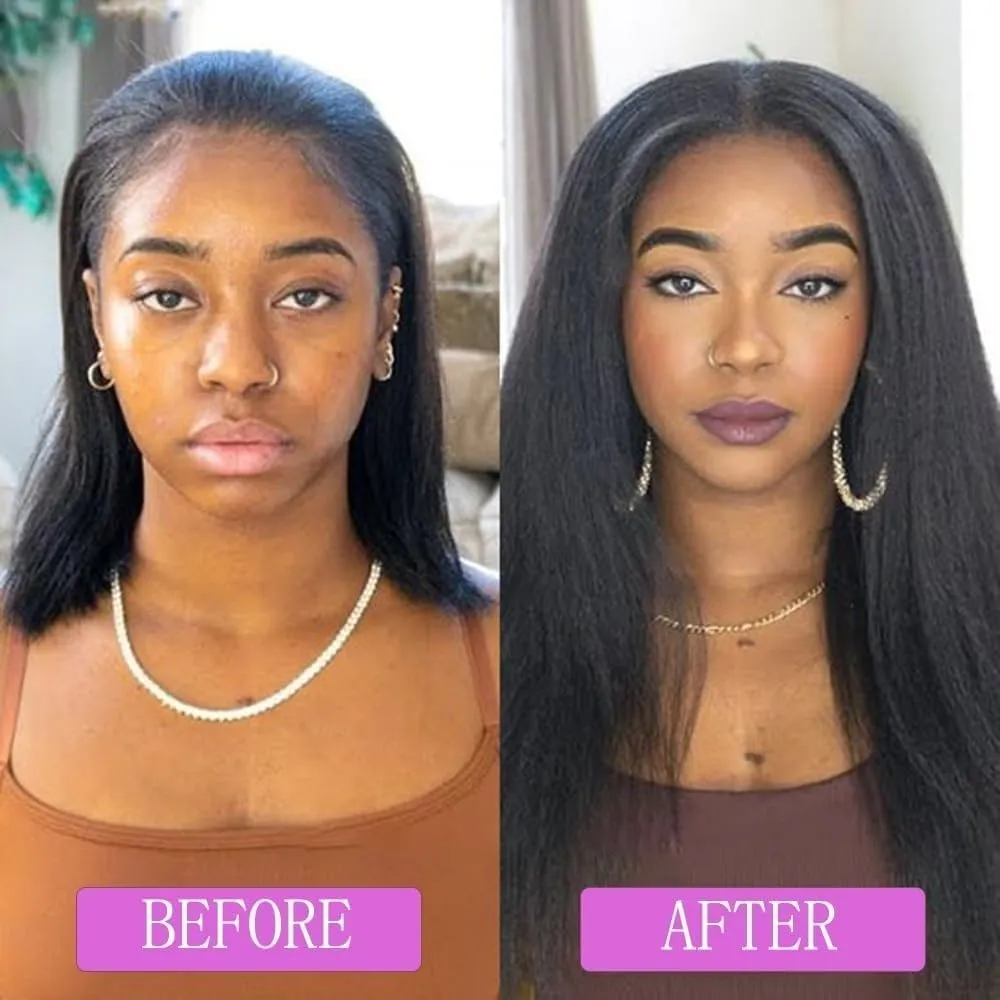 Hair Extensions Kinky Straight Clip In Hair Extensions for Black Women Real Human Hair Natural Black 8Pcs 120g Full Head Yaki Straight Clip in Extensions Hair Pieces(14 Inch)