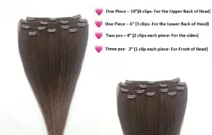 Hair Faux You 18" Clip in Hair Extensions Real Human Hair 80g Clip on for Full Head 7 pieces, 14 clips, Silky Straight Weft Remy Hair Color #3 Medium Dark Brown