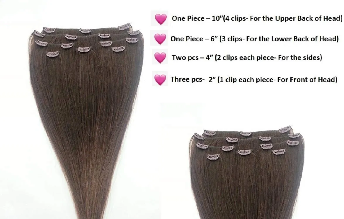 Hair Faux You 18" Clip in Hair Extensions Real Human Hair 80g Clip on for Full Head 7 pieces, 14 clips, Silky Straight Weft Remy Hair Color #3 Medium Dark Brown