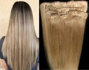 Hair Faux You 20" Clip in Hair Extensions Real Human Hair 90g Clip on for Full Head 7 pieces, 14 clips, Silky Straight Weft Remy Hair Color #18 Dark Blonde