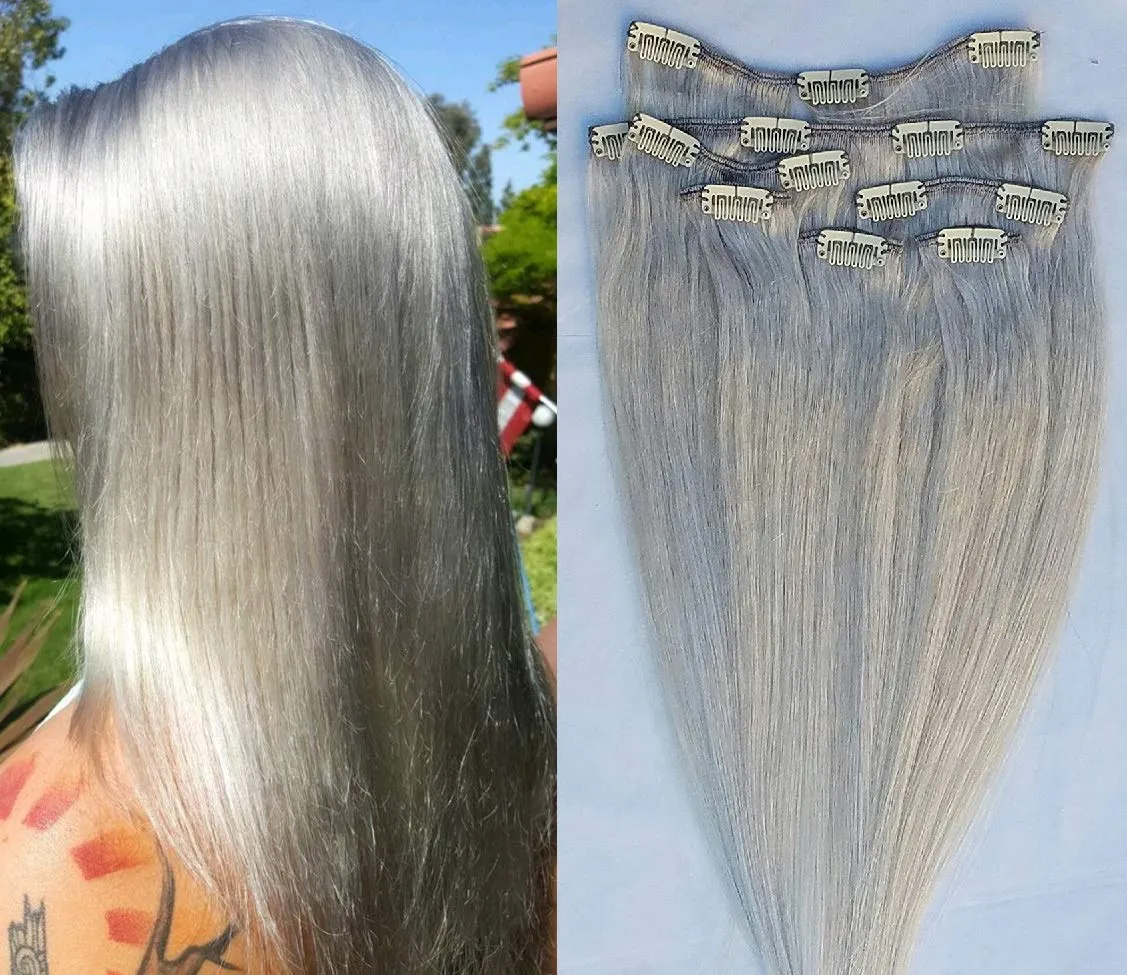 Hair Faux You 24" Clip in Hair Extensions Real Human Hair 100g Clip on for Full Head 7 pieces, 14 clips, Silky Straight Weft Remy Hair Color # Light Ash Blonde (Without Gold Tint)