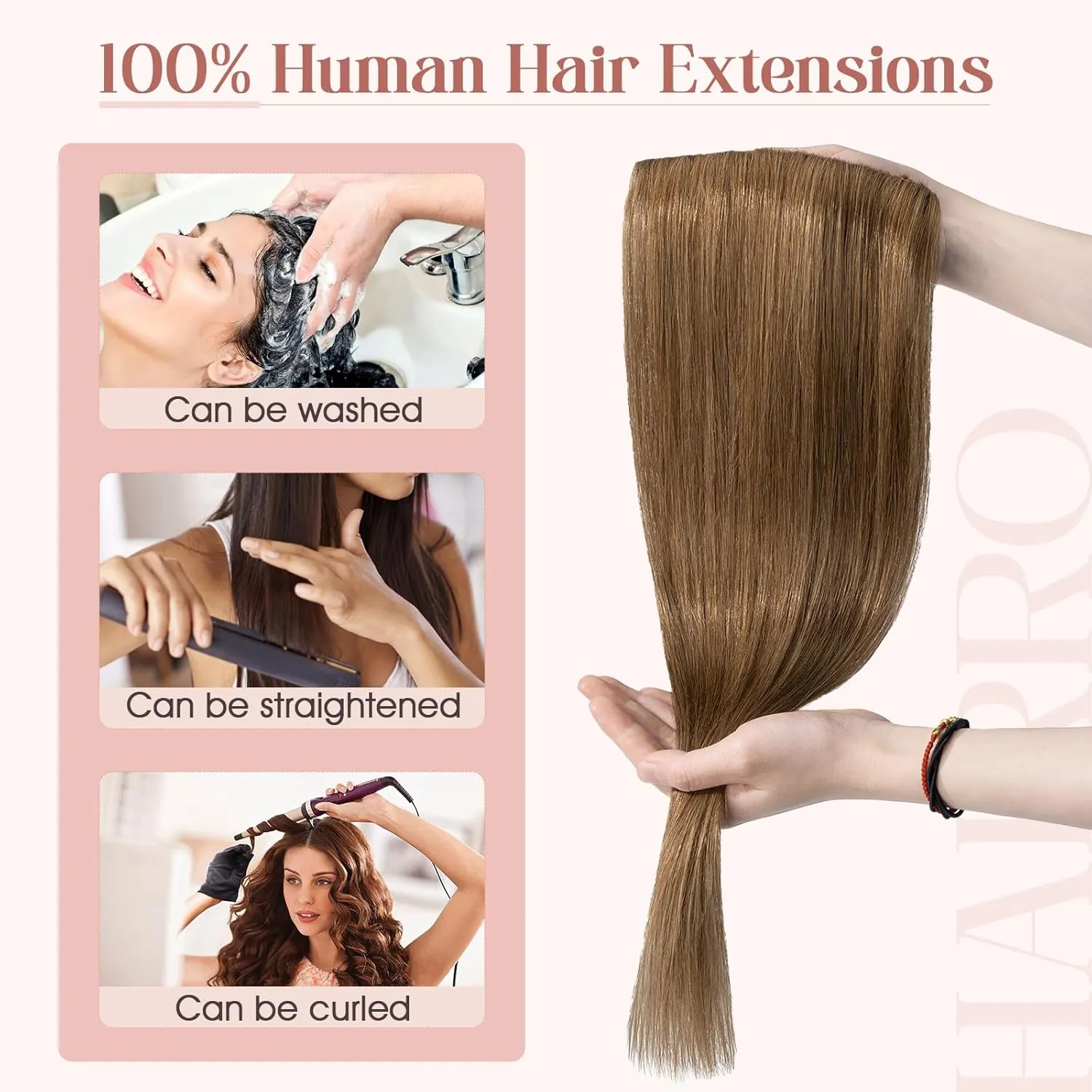 Hairro Clip in Hair Extensions 100% Human Hair 8 Inch Short Thin Clip on Human Hairpieces Standard Weft One Piece 5 Clips 40g Soft Silky Straight Hair for Women #6 Light Brown