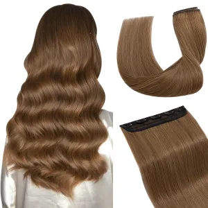 Hairro Clip in Hair Extensions 100% Human Hair 8 Inch Short Thin Clip on Human Hairpieces Standard Weft One Piece 5 Clips 40g Soft Silky Straight Hair for Women #6 Light Brown