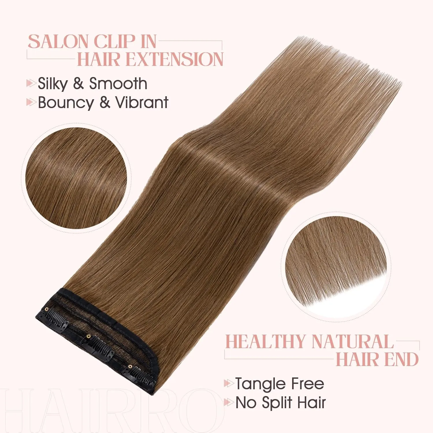 Hairro Clip in Hair Extensions 100% Human Hair 8 Inch Short Thin Clip on Human Hairpieces Standard Weft One Piece 5 Clips 40g Soft Silky Straight Hair for Women #6 Light Brown