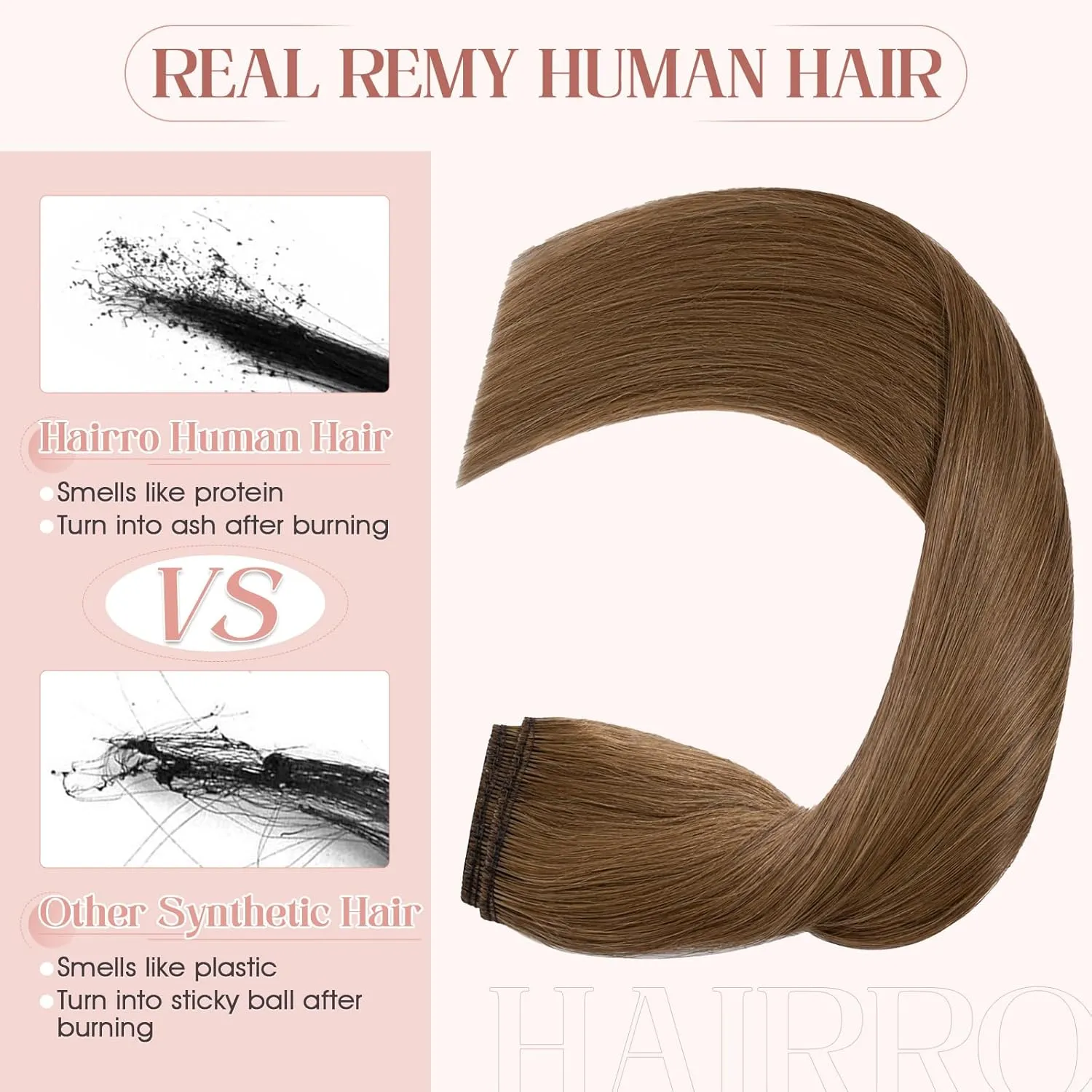 Hairro Clip in Hair Extensions 100% Human Hair 8 Inch Short Thin Clip on Human Hairpieces Standard Weft One Piece 5 Clips 40g Soft Silky Straight Hair for Women #6 Light Brown