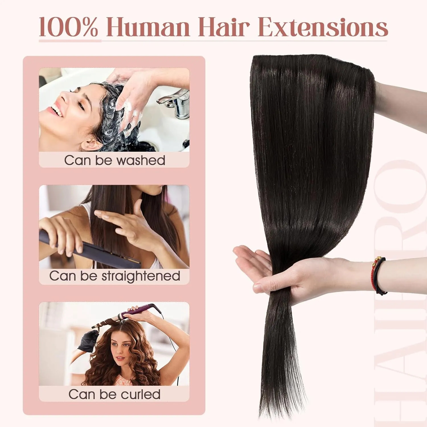 Hairro Clip in Hair Extensions Real Human Hair, 8 Inch 40g Standard Weft Invisible Clips on Hairpieces Soft Silky Straight Hair for Women Adding Length, Gentle Black