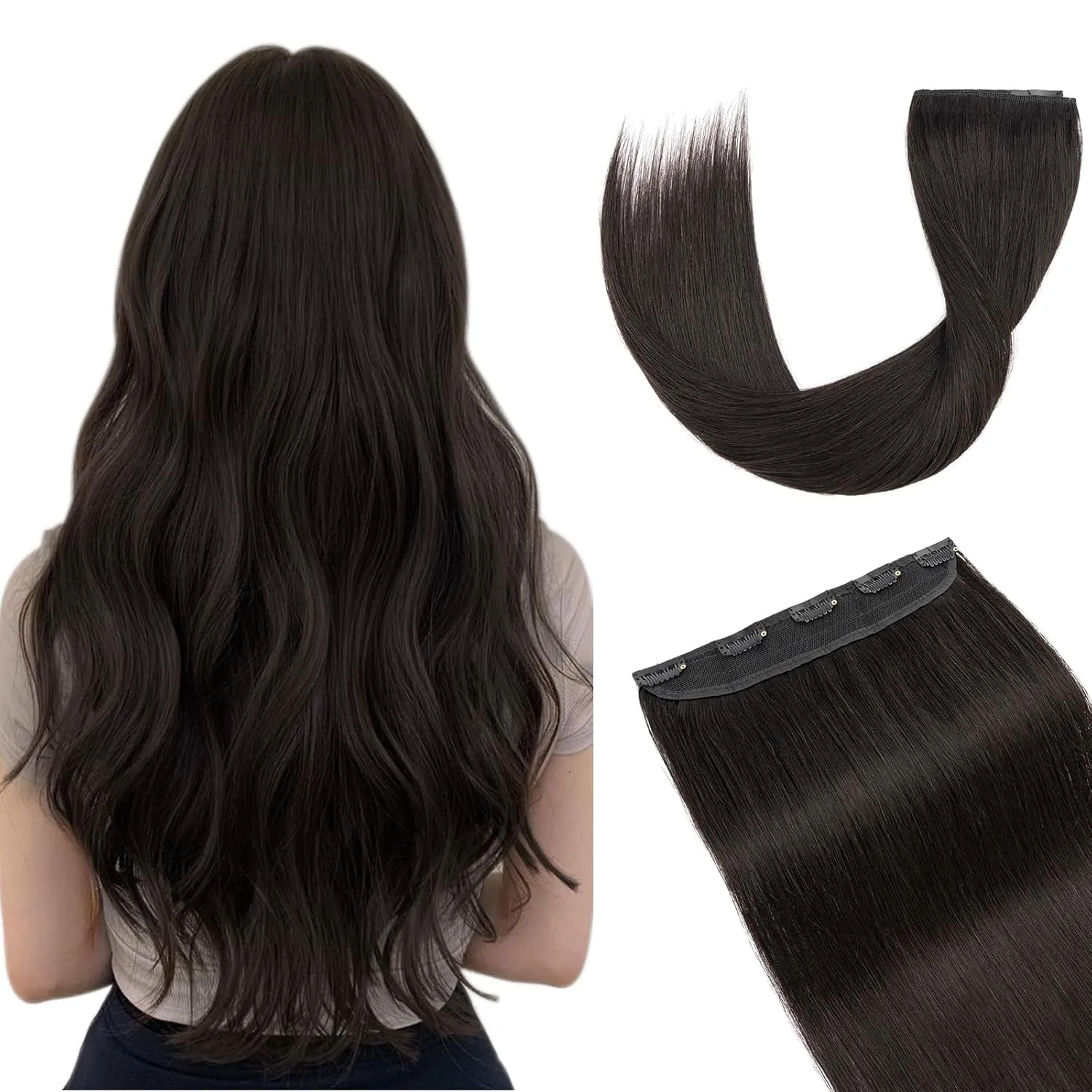 Hairro Clip in Hair Extensions Real Human Hair, 8 Inch 40g Standard Weft Invisible Clips on Hairpieces Soft Silky Straight Hair for Women Adding Length, Gentle Black