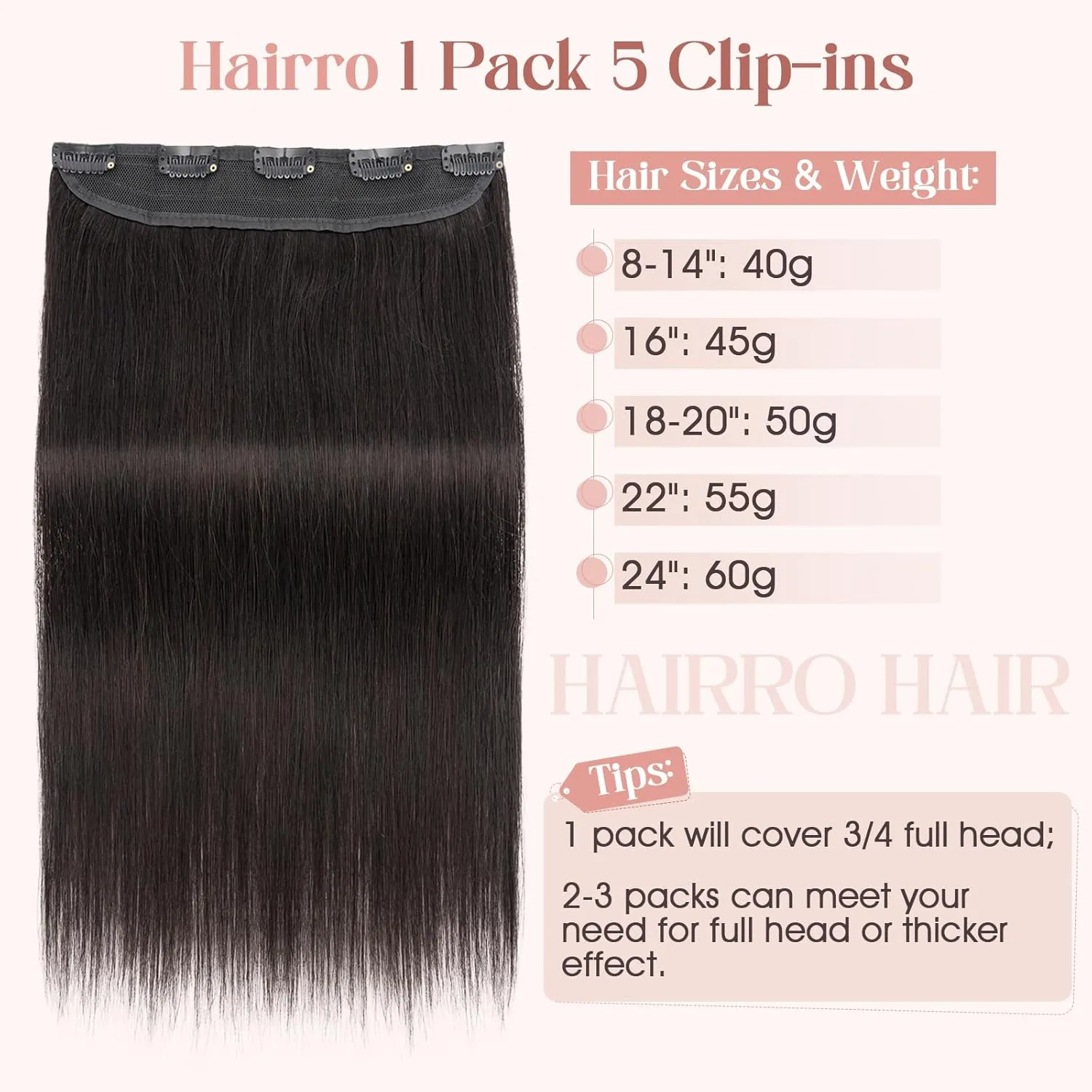 Hairro Clip in Hair Extensions Real Human Hair, 8 Inch 40g Standard Weft Invisible Clips on Hairpieces Soft Silky Straight Hair for Women Adding Length, Gentle Black