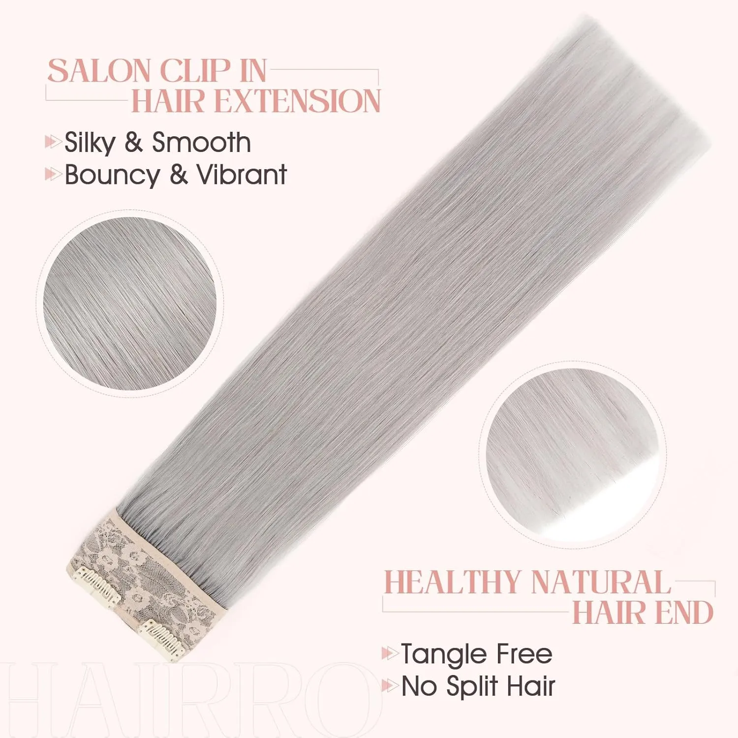 Hairro Clip in Hair Extensions Real Human Hair, 8 Inch 40g Standard Weft Invisible Clips on Hairpieces Soft Silky Straight Hair for Women Adding Length, Grey