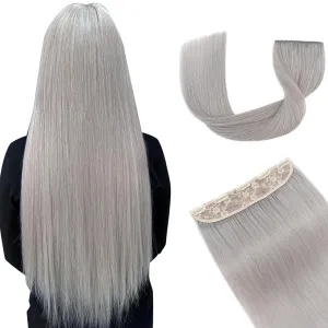 Hairro Clip in Hair Extensions Real Human Hair, 8 Inch 40g Standard Weft Invisible Clips on Hairpieces Soft Silky Straight Hair for Women Adding Length, Grey