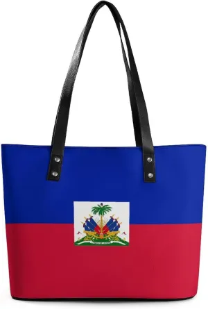 Haiti Flag Leather Handbag Women Large Tote Bag with Zipper Perfect for Work