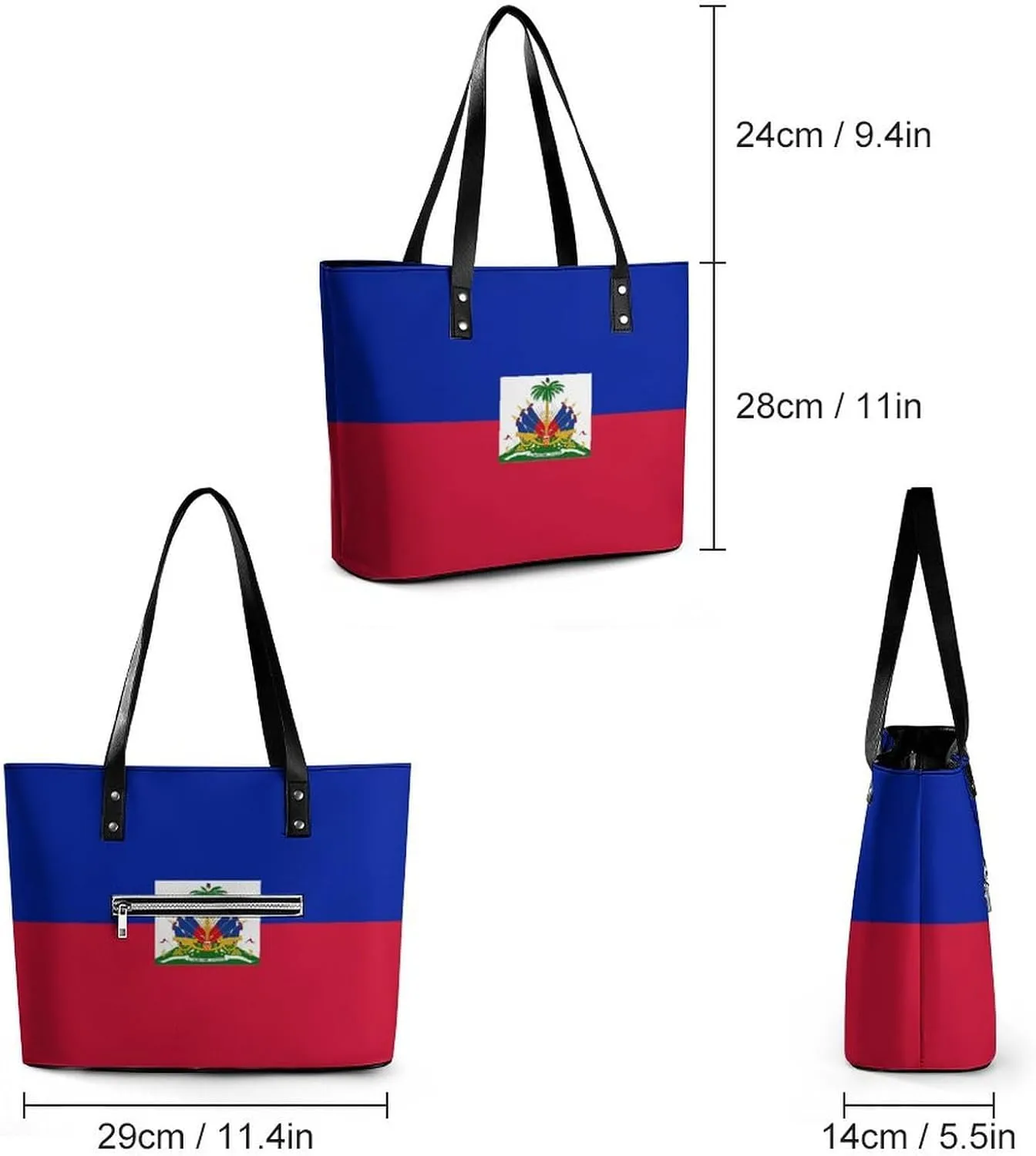 Haiti Flag Leather Handbag Women Large Tote Bag with Zipper Perfect for Work