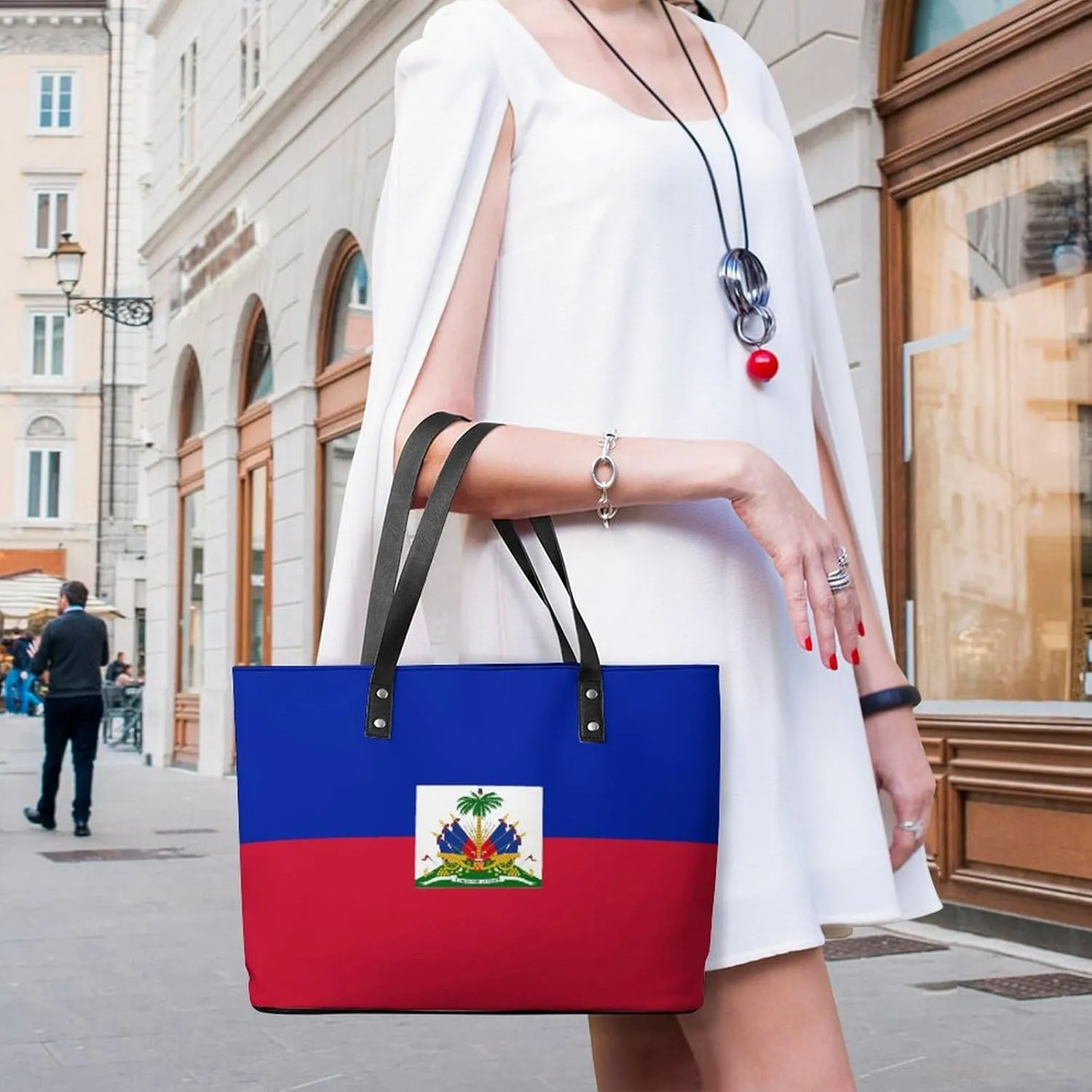 Haiti Flag Leather Handbag Women Large Tote Bag with Zipper Perfect for Work