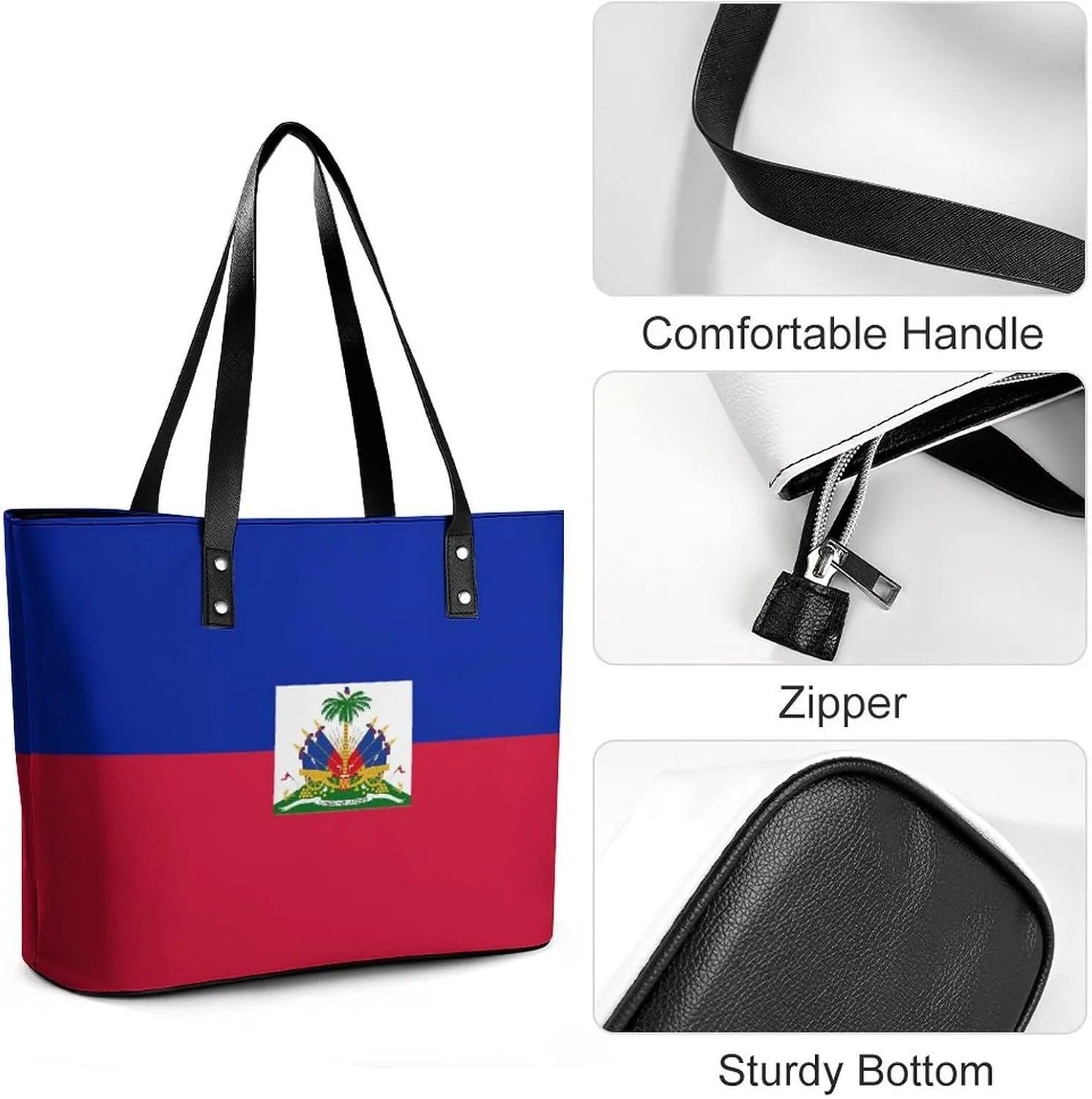 Haiti Flag Leather Handbag Women Large Tote Bag with Zipper Perfect for Work